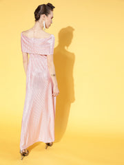 Women Bright Pink Solid Pleated Form Dress