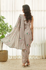 Mocha Brown Polka Dot Saree Dress