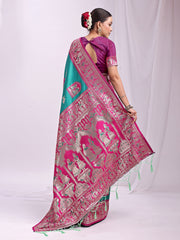 Banarasi Silk Saree with Zari Work - Wedding & Festive Traditional Saree | Temple Border & Royal Motifs | Soft & Shiny Silk Finish