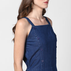 Women's Blue Denim Strap style Jumpsuit with bootcut pants
