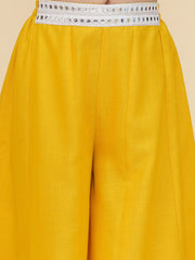 Placement Embroidered Sleeveless Above Knee Length Cotton Top With Palazzo - Yellow