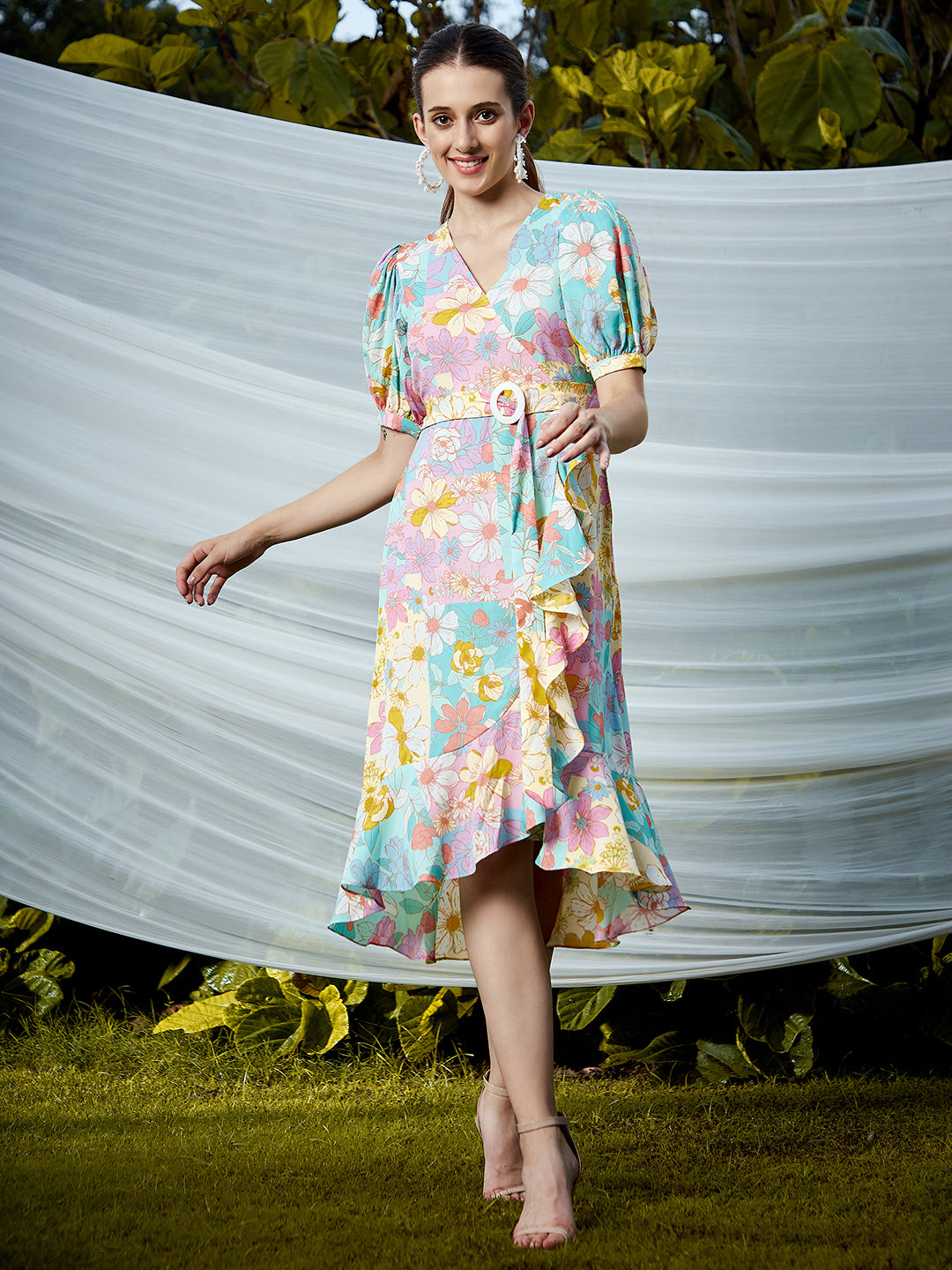 Multicoloured Floral Crepe Dress