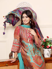 Women Turquish Ethnic Printed  Zari & Gota Lace Detailed Kurta With Solid Trouser & Dupatta