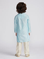 Boys' Aqua And Cream Kurta And Pyjama Set