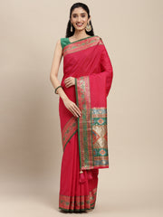 Ethnic Navy Blue Party Wear Saree with Rich Pallu and Contrast Red Zari Border