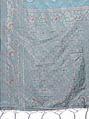 Elegant Sea Green Linen Cotton Saree with Silver Zari – Perfect Blend of Comfort & Charm