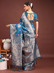 Emerald Banarasi Silk Saree with Zari Floral Work - Elegance Woven in Every Thread