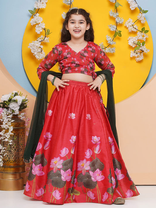 Girls Red Ready to wear Choli & Lehenga with Dupatta
