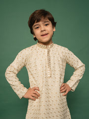 Boys' Off White Kurta And Pyjama Set