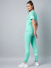 Women's Pink Striped Cotton Tracksuit Set