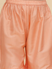 Girls Peach Self design Kurta with Sharara