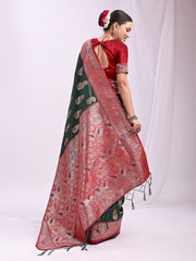 Banarasi Silk Saree with Silver Zari Border & Paisley Design - Festive Wedding Wear | Elegant Traditional Pallu | Soft Silk Finish for Women | Cultural Ethnic Saree