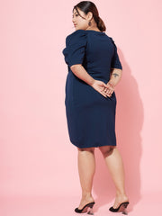 Plus Size V-Neck Puff Sleeve Dress