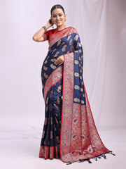 Banarasi Silk Saree with Silver Zari Border & Paisley Design - Festive Wedding Wear | Elegant Traditional Pallu | Soft Silk Finish for Women | Cultural Ethnic Saree