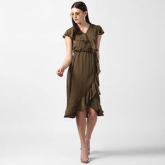 Women's Yellow Front Ruffle Dress