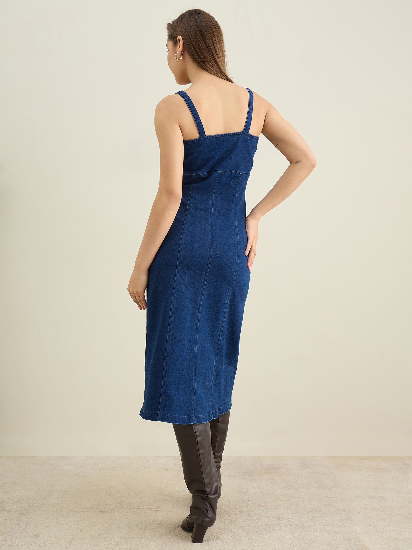 StyleStone Women's Denim Dress with Bustier detail