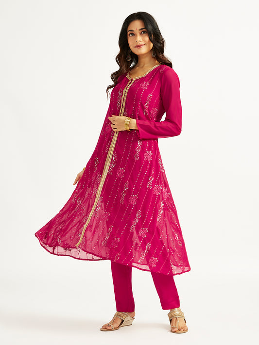 Women's Magenta Jacket Top pant Set