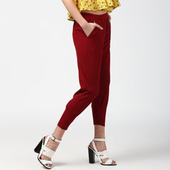 Women's Maroon elasticated waistband and hemline stylised Pants