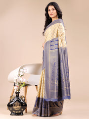 Graceful Cream and Green Silk Saree – Traditional Elegance with Royal Charm