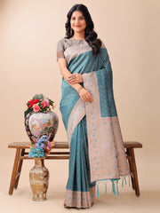 Graceful Blue & Beige Lichi Silk Saree with Elegant Woven Pallu – Timeless Beauty for Every Occasion
