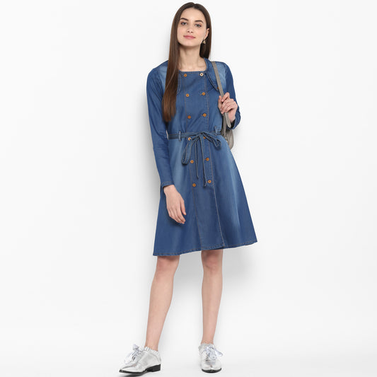 StyleStone Women's Denim Dress with Shoulder Placket detail