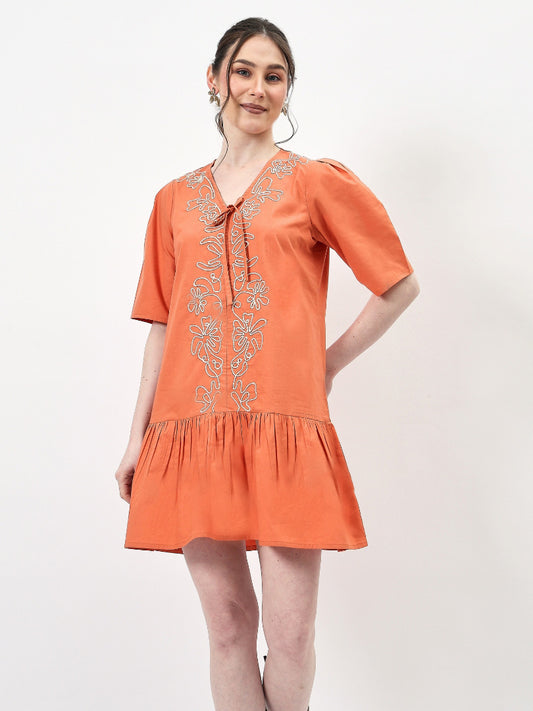Floral Embroidered Mini Dress-ADR-19727A