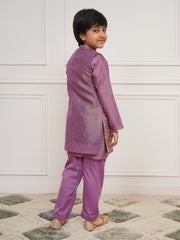 Boys' Purple Jacket, Kurta and Pyjama Set