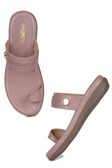 Casual Peach Open Toe Flats Round Toe Slip-On Flats