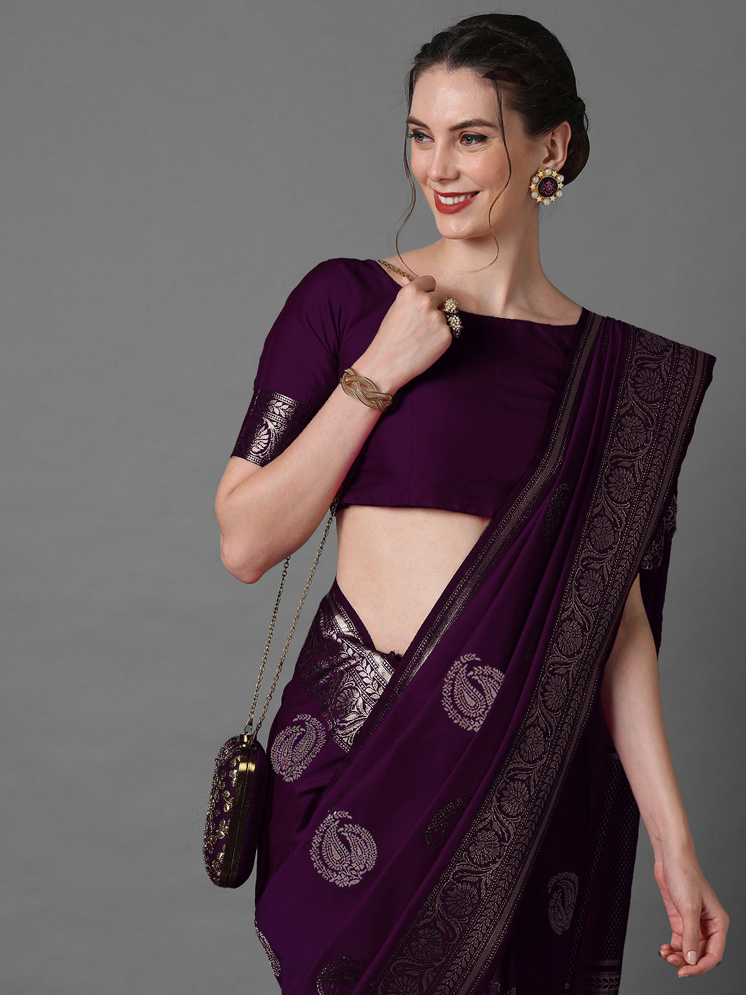 Women's Silk Blend Purple WovenDesign CelebritySaree With Blouse Piece