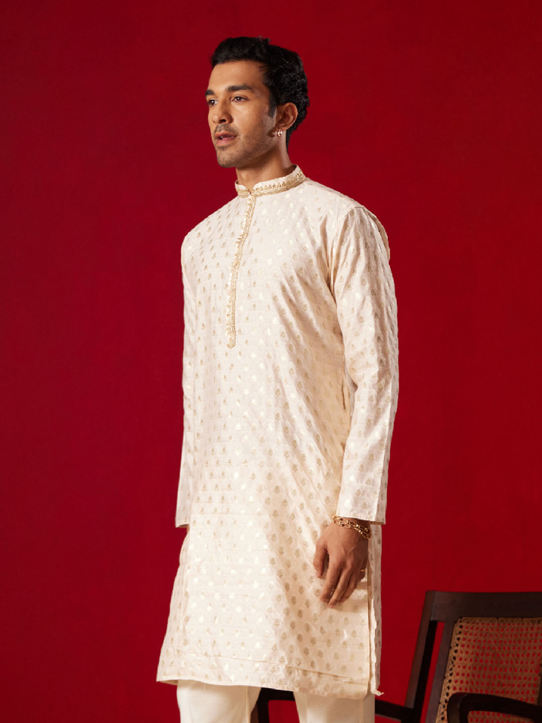 Vastramay - Men's Peach Silk Blend Kurta Only