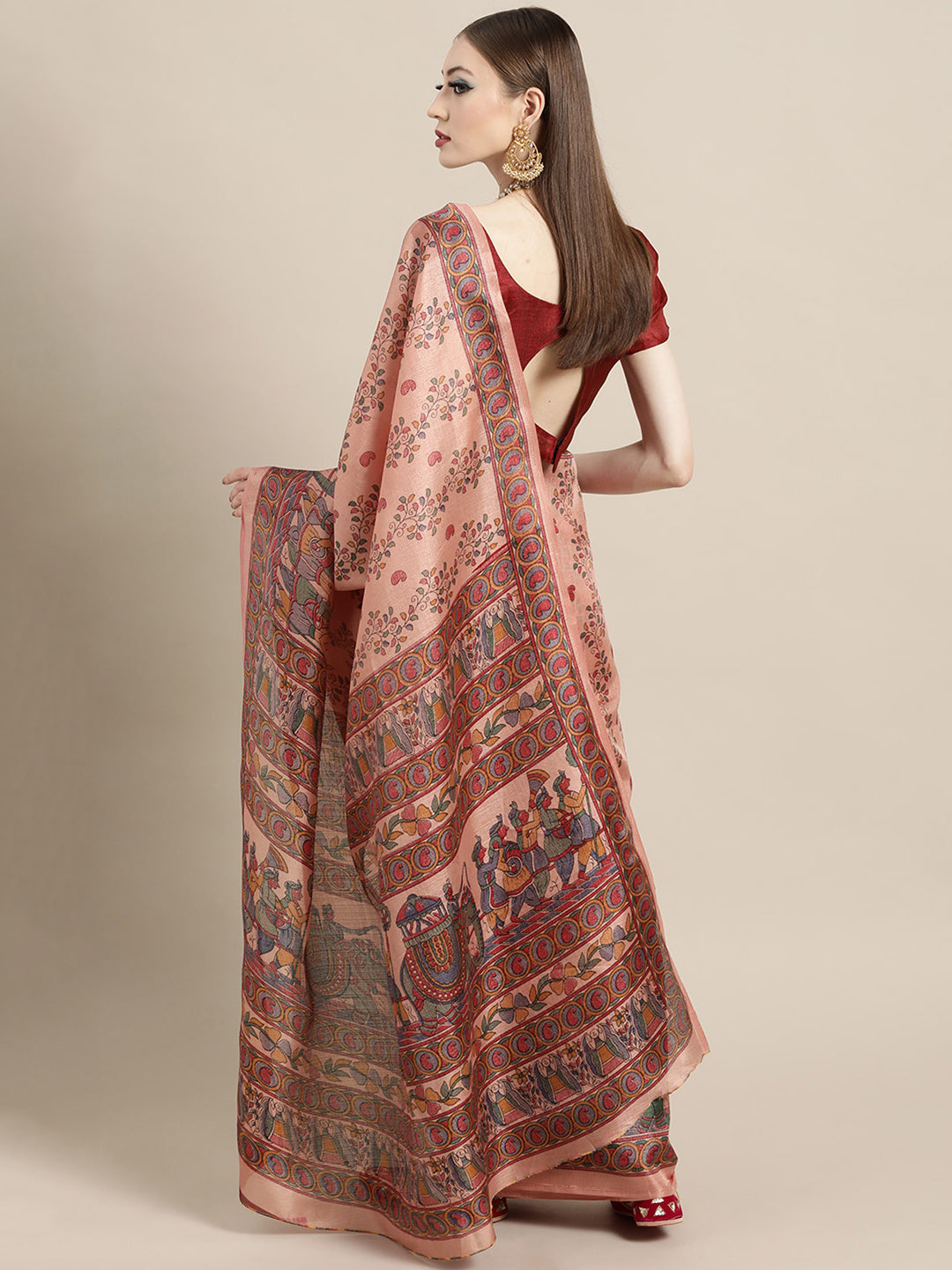 Women's Khadi Silk Pink Digital Print DesignerSaree With Blouse Piece