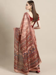 Women's Khadi Silk Pink Digital Print DesignerSaree With Blouse Piece