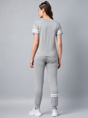 Women's Pink Striped Cotton Tracksuit Set