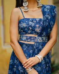 Midnight Blue Ruffle Saree with Blouse