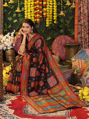 Off White Linen Cotton Saree with Multicolor Ethnic Print – Soft & Lightweight Saree for Festive, Daily, and Office Wear