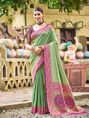 Traditional Kanjivaram Silk Saree in Orange with Grand Zari Pallu and Matching Blouse
