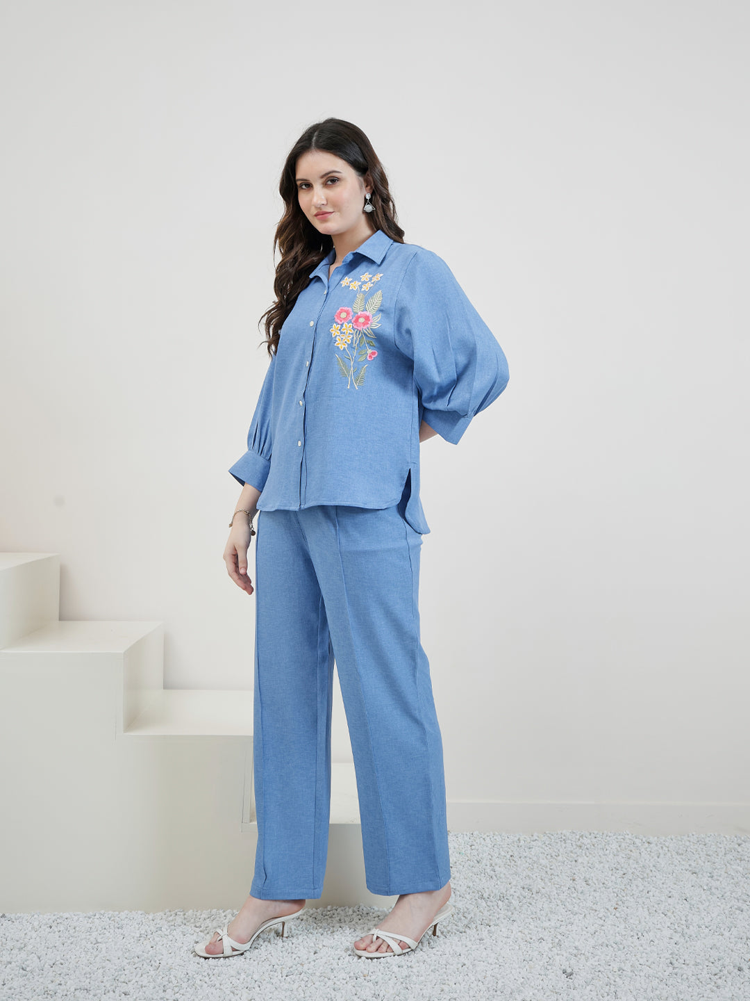 Embroidered Linen Shirt With Trousers