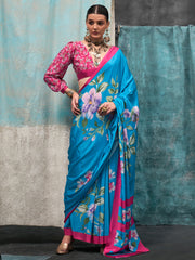 Women's Crepe Printed Designer Saree With Blouse Piece