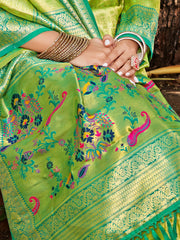 Kanjivaram Silk Saree for Women Yellow Wedding Wear with Red Blouse Rich Zari Woven Design Saree