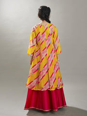 Girls Yellow & Pink Lehariya Digital Print Ready to Wear Lehenga With Kurta