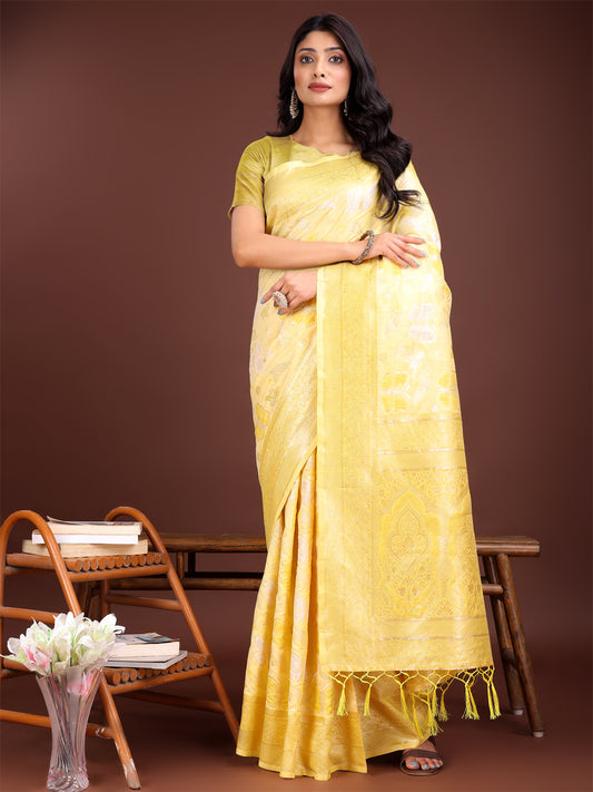 Elegant Yellow Cotton Saree with Golden Zari Work – Graceful Comfort for Everyday & Festive Wear