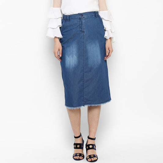 Women's Denim Skirt with Monkey Wash