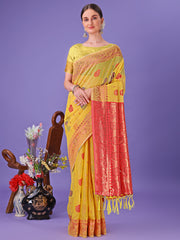 Light Pink Woven Zari Traditional Linen Cotton Saree with Rich Pallu & Unstitched Blouse – Festive & Wedding Wear Saree