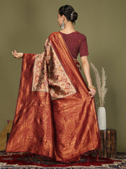 Majestic Red & Teal Silk Saree with Rich Woven Pallu – A Regal Touch for Special Moments