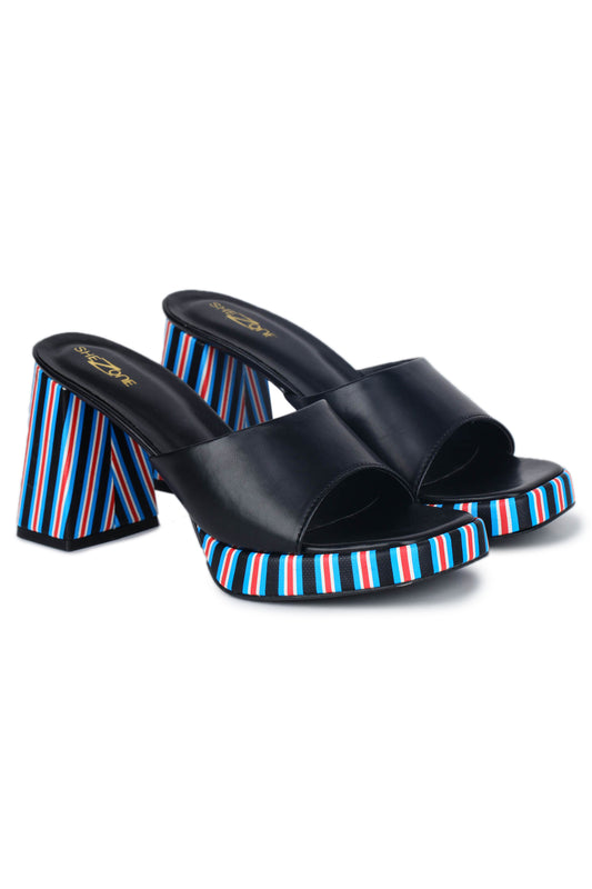 Casual Fashion Mules 4 Inches Block Open Back Round Toe Heels