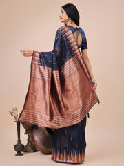 Premium Charcoal Black Linen Cotton Saree with Copper Zari Pallu & Abstract Print – Office & Festive Wear