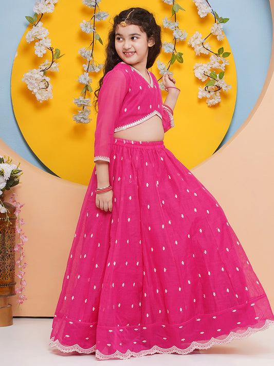 Girls Pink Embroidered Ready to Wear Lehenga Choli with Dupatta