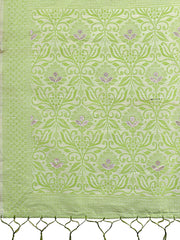 Light Green Lichi Silk Saree with Floral Weaving & Tassel Pallu – Elegant Festive & Party Wear Saree