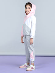 Girls Pink and Grey Color Blocked Tracksuit