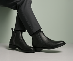 ORION-X Men's Vegan Leather Chelsea Boots Classic Almond Toe Ankle Boots with Textured Finish | Formal & Smart Casual Boots